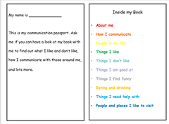 NCSE Communication passport page 2 with introductory information on the person